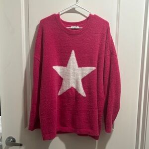 Fashion Nova Hot Pink Star Crewneck Sweater